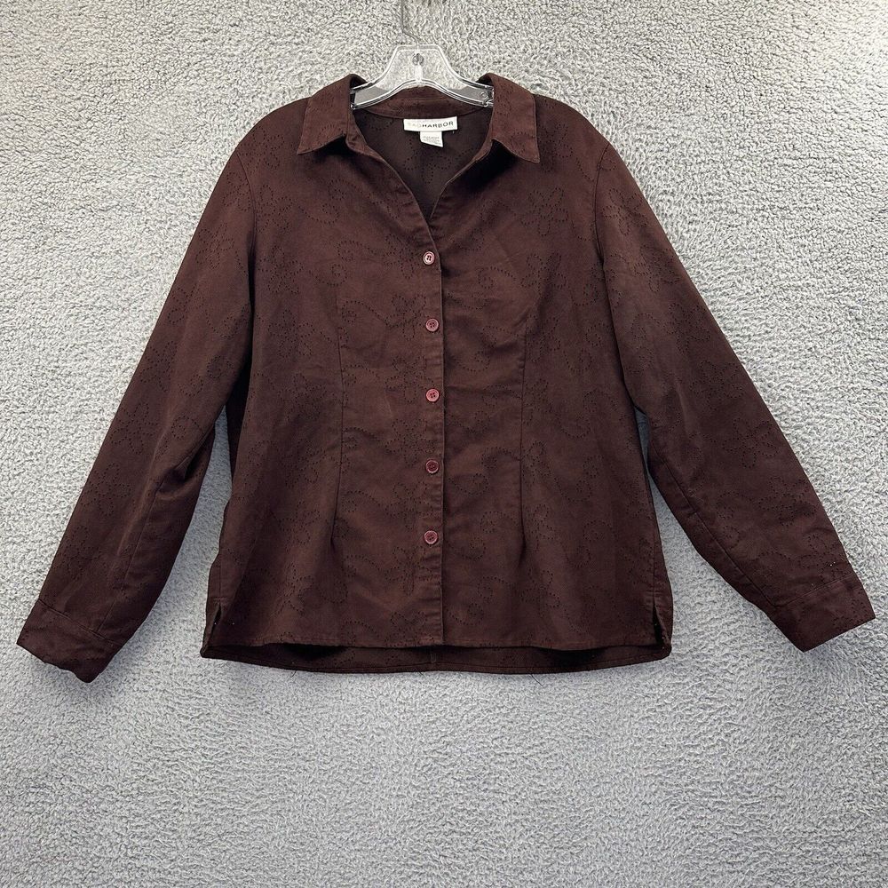 Vintage Sag Harbor Faux Suede Button Up Shirt Eyelet Grunge Western Retro Size L